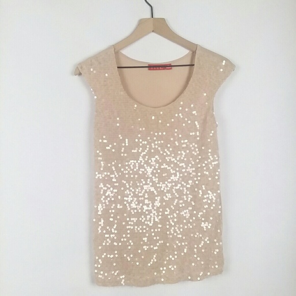 Elle Tops - Elle sequenced scoop  neck cap sleeve top